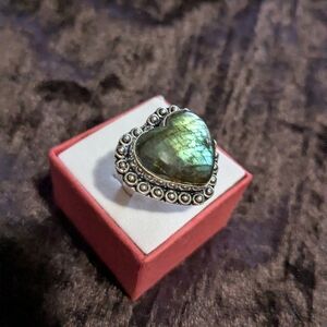 SOLD!!! Handcrafted Labradorite Chunky Heart Ring (7.5)